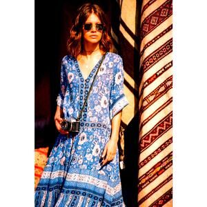 SPELL & THE GYPSY Dress Small Collective Zahara Maxi Boho Floral Metallic Thread